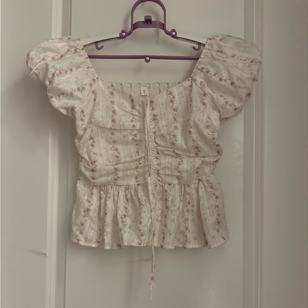 Floral Puff Sleeve Milkmaid Boho Blouse